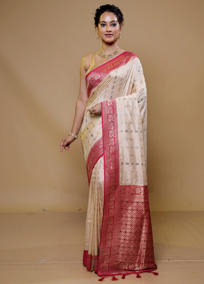 White Dupion Silk Saree With Blouse Piece