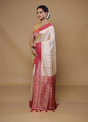 White Dupion Silk Saree With Blouse Piece