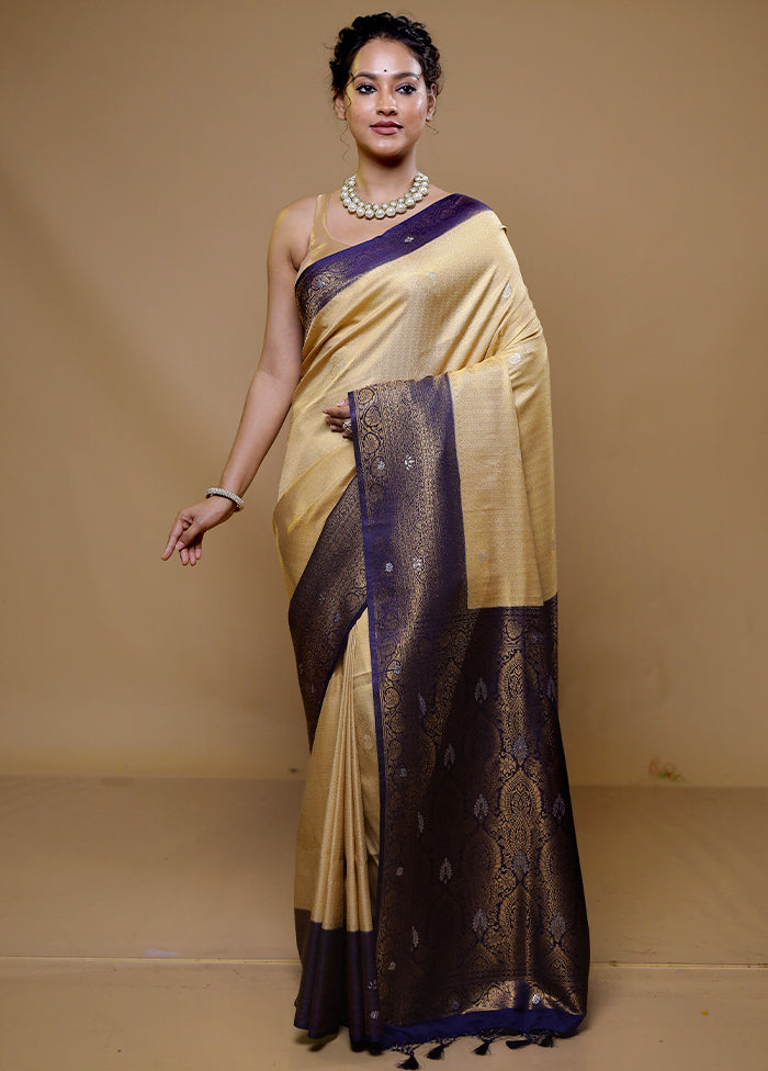 Beige Dupion Silk Saree With Blouse Piece