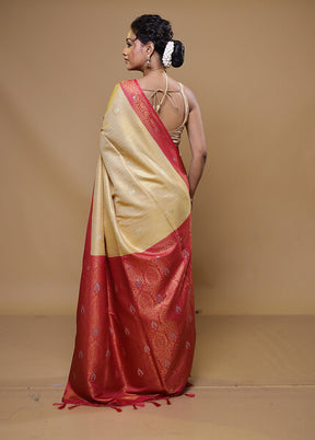 Beige Dupion Silk Saree With Blouse Piece