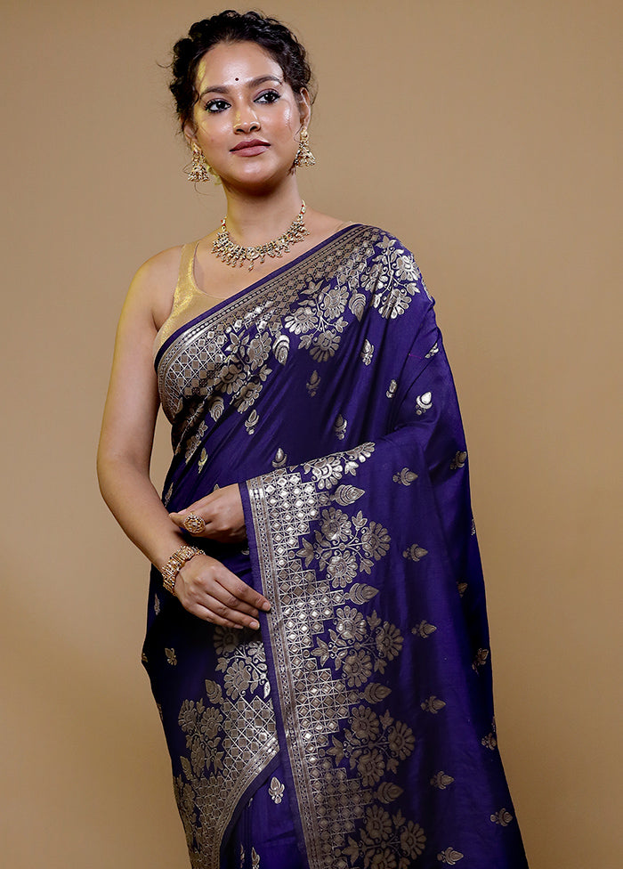 Blue Dupion Silk Saree With Blouse Piece