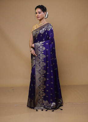 Blue Dupion Silk Saree With Blouse Piece