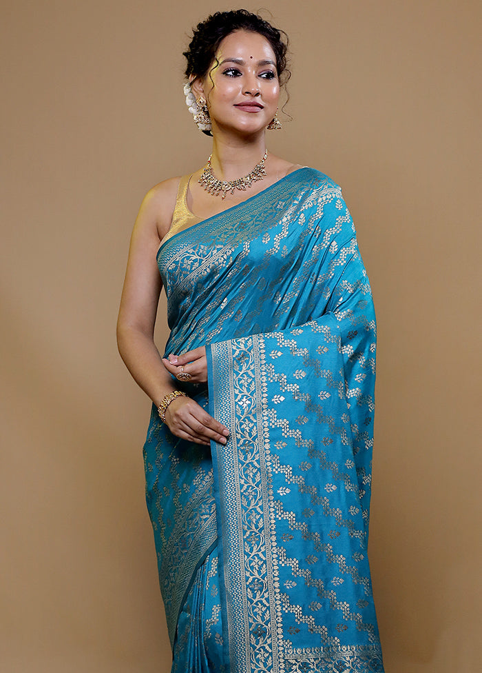 Blue Dupion Silk Saree With Blouse Piece