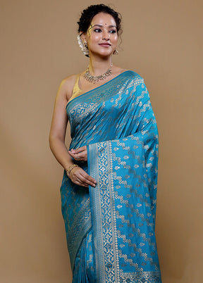 Blue Dupion Silk Saree With Blouse Piece