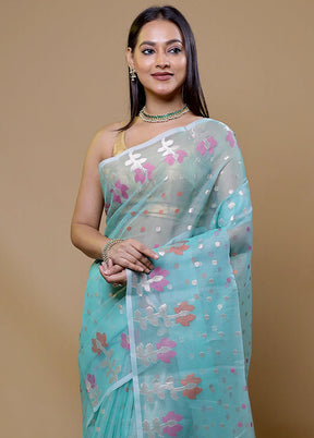 Blue Organza Saree With Blouse Piece