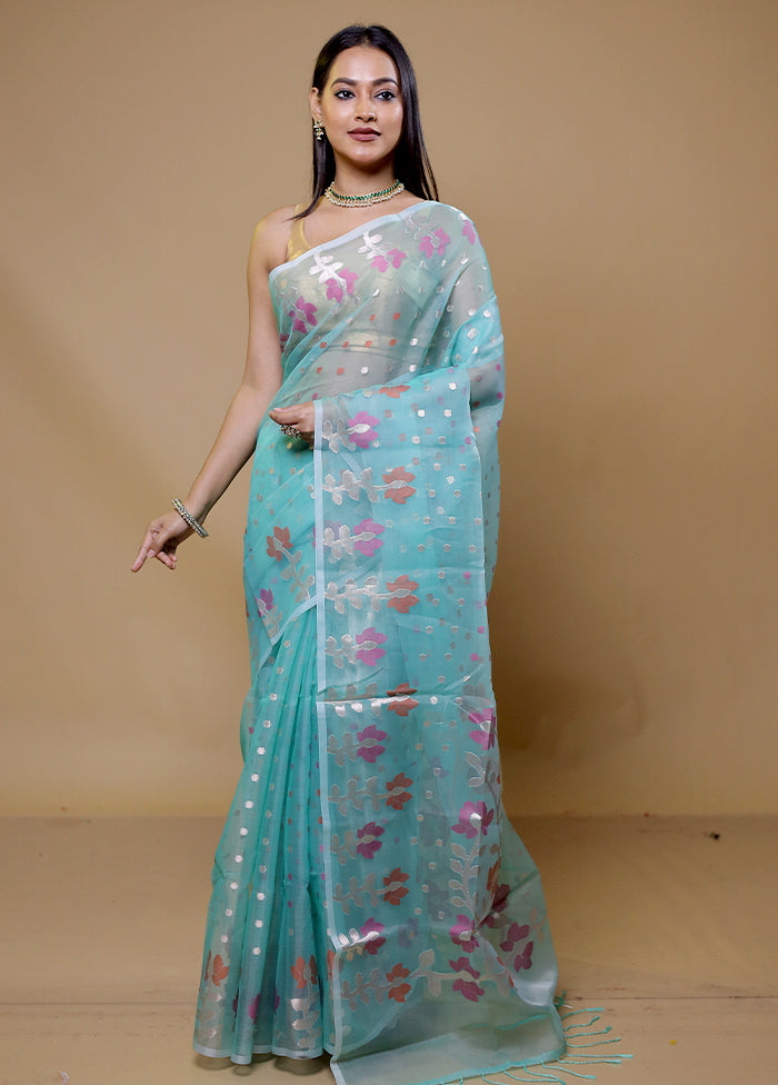 Blue Organza Saree With Blouse Piece