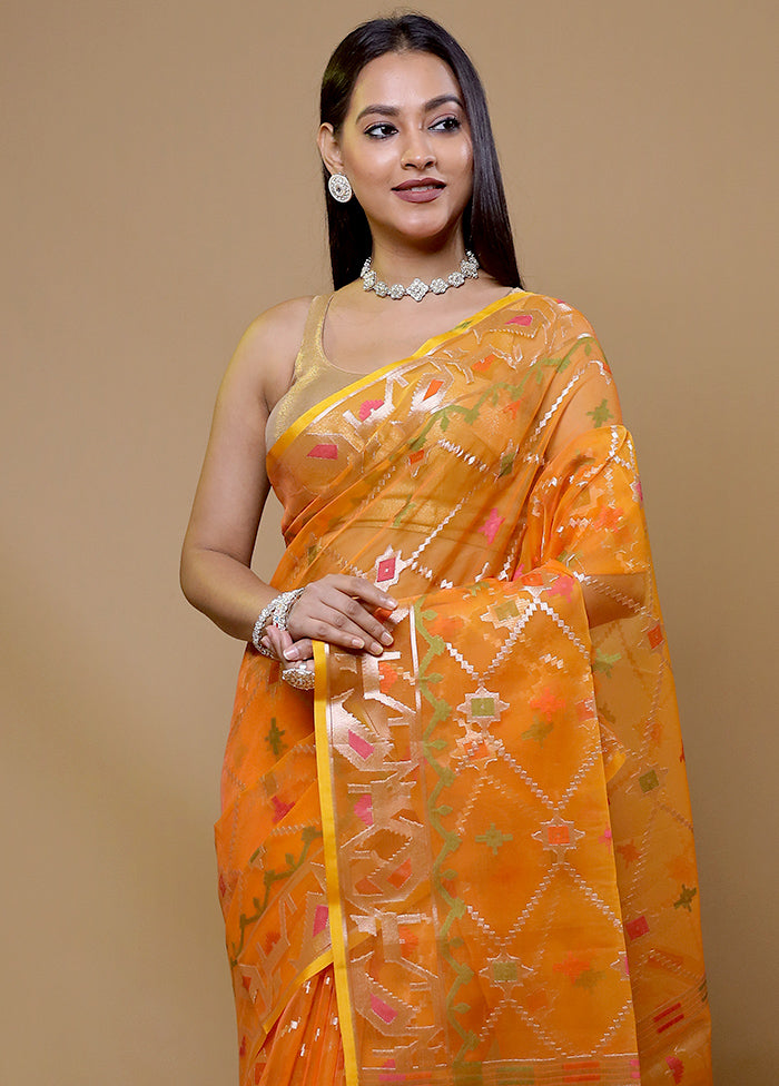 Orange Organza Saree With Blouse Piece