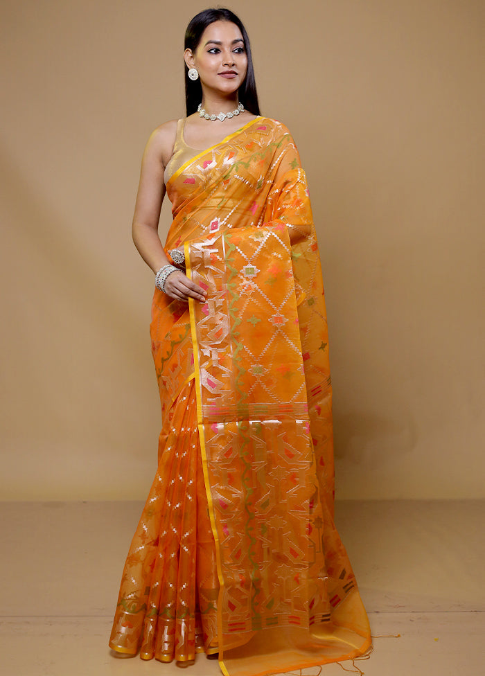 Orange Organza Saree With Blouse Piece