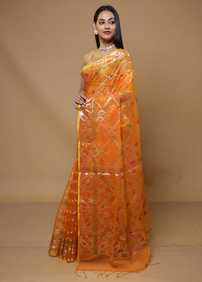 Orange Organza Saree With Blouse Piece