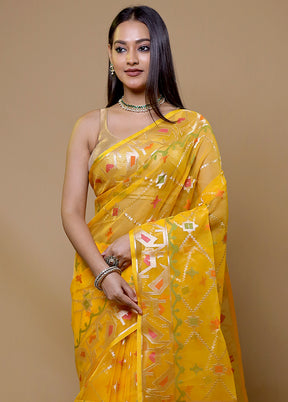 Yellow Organza Saree With Blouse Piece