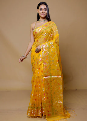 Yellow Organza Saree With Blouse Piece