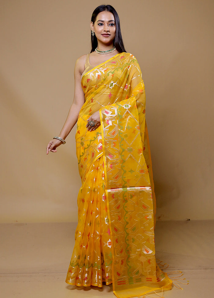 Yellow Organza Saree With Blouse Piece