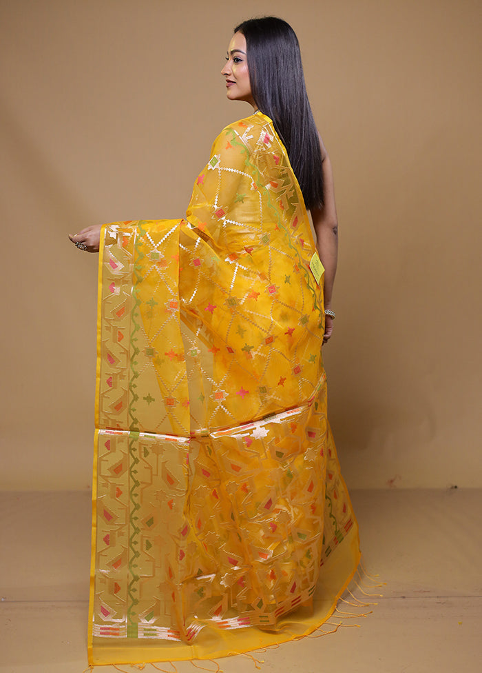 Yellow Organza Saree With Blouse Piece