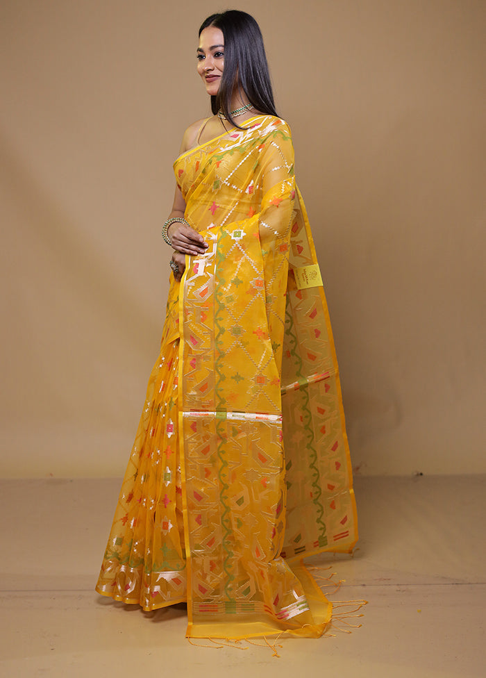 Yellow Organza Saree With Blouse Piece