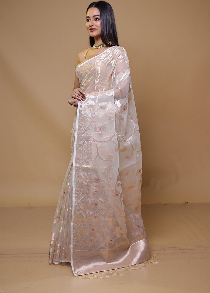 White Organza Saree With Blouse Piece