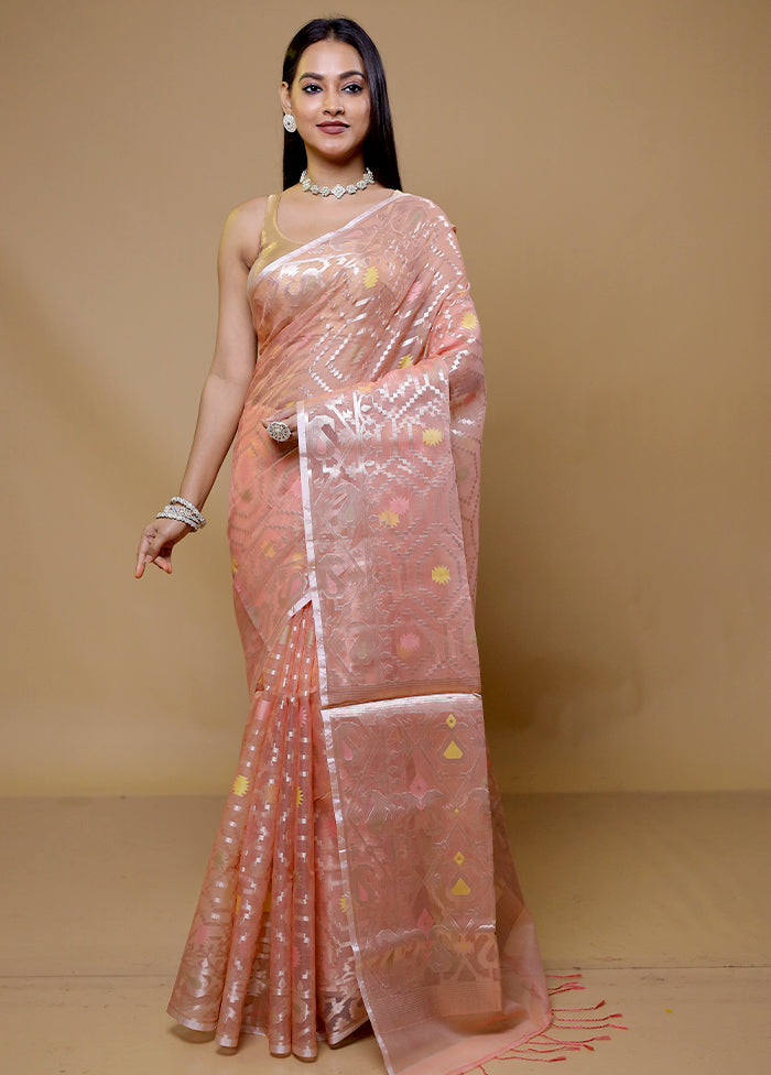 Peach Organza Saree With Blouse Piece