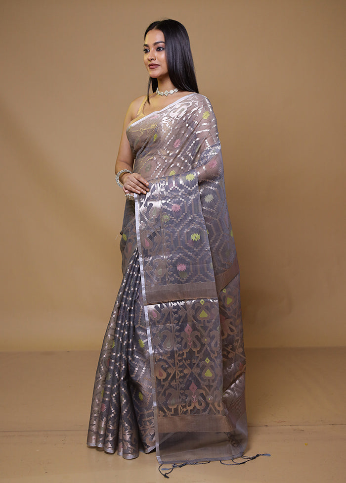 Grey Organza Saree With Blouse Piece