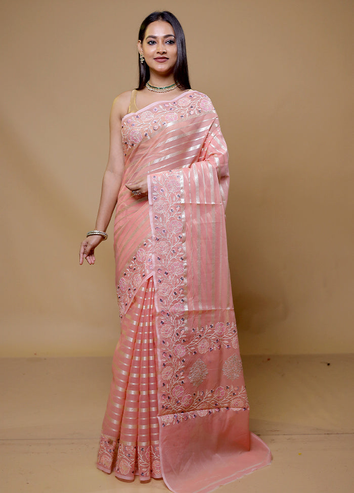 Pink Organza Saree With Blouse Piece