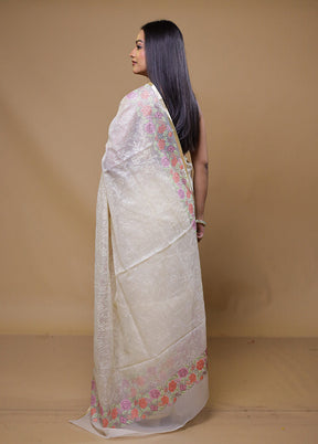 White Organza Saree With Blouse Piece