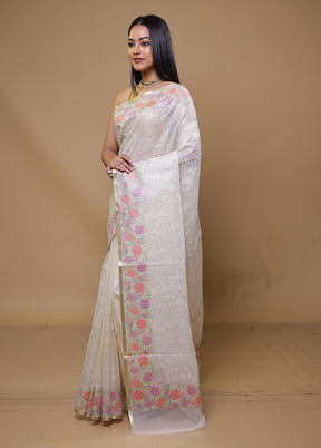 White Organza Saree With Blouse Piece