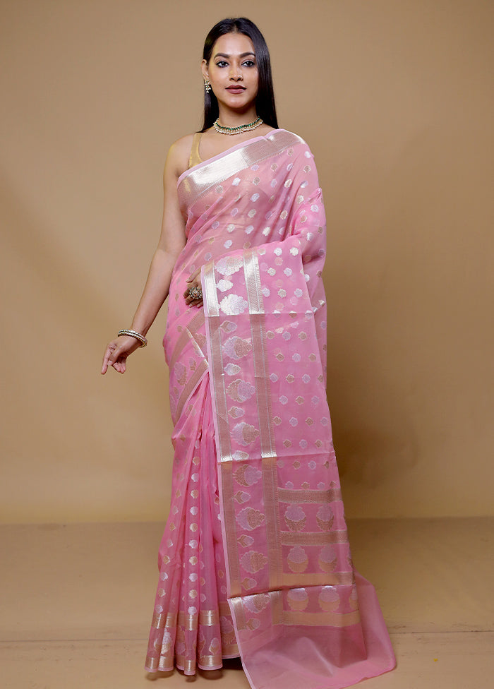 Pink Organza Saree With Blouse Piece