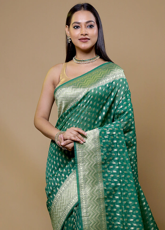 Green Organza Saree With Blouse Piece