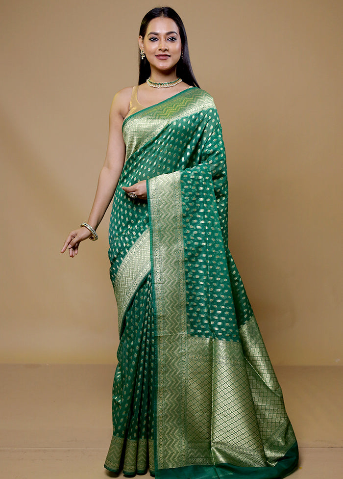 Green Organza Saree With Blouse Piece