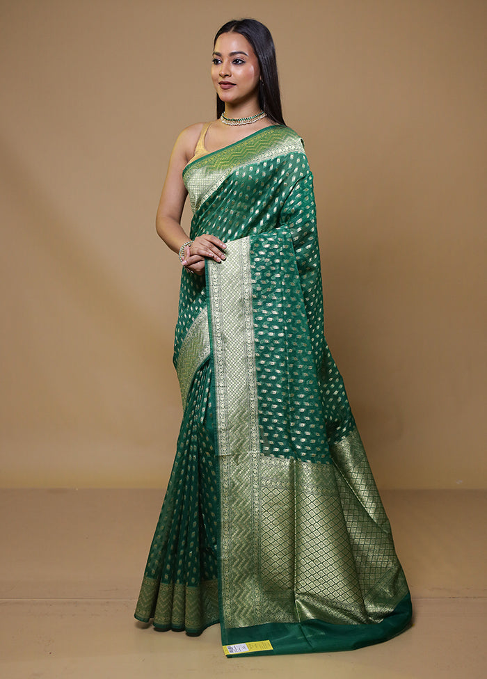 Green Organza Saree With Blouse Piece