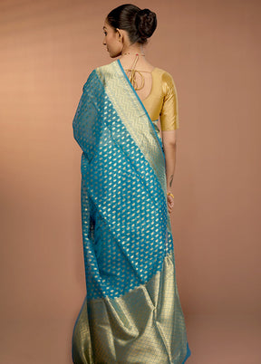 Blue Organza Saree With Blouse Piece