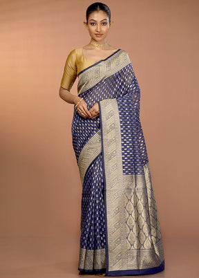 Blue Organza Saree With Blouse Piece