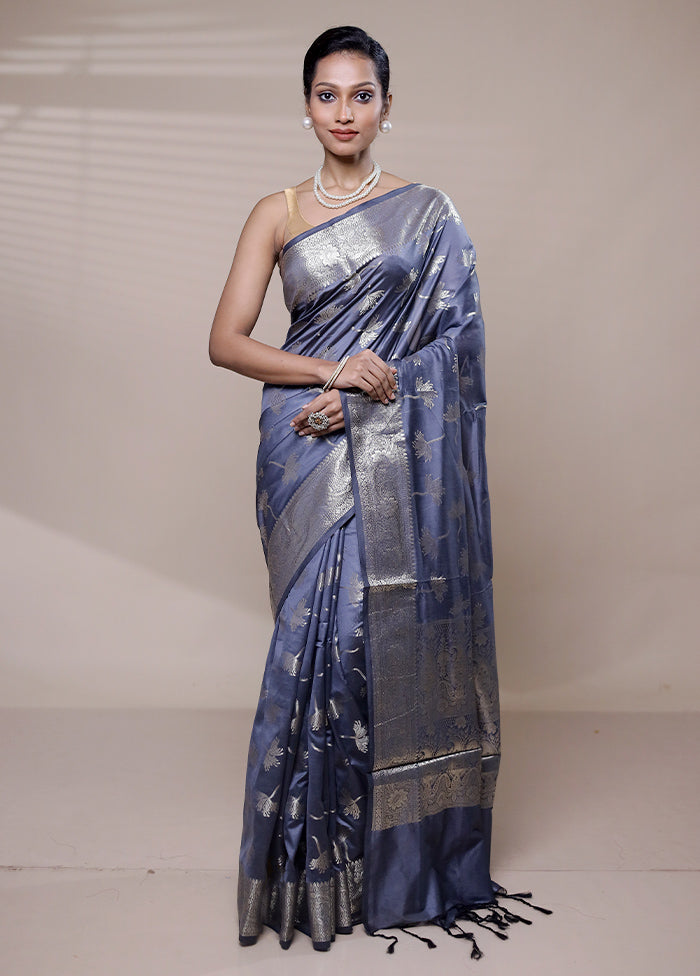 Grey Cotton Saree With Blouse Piece