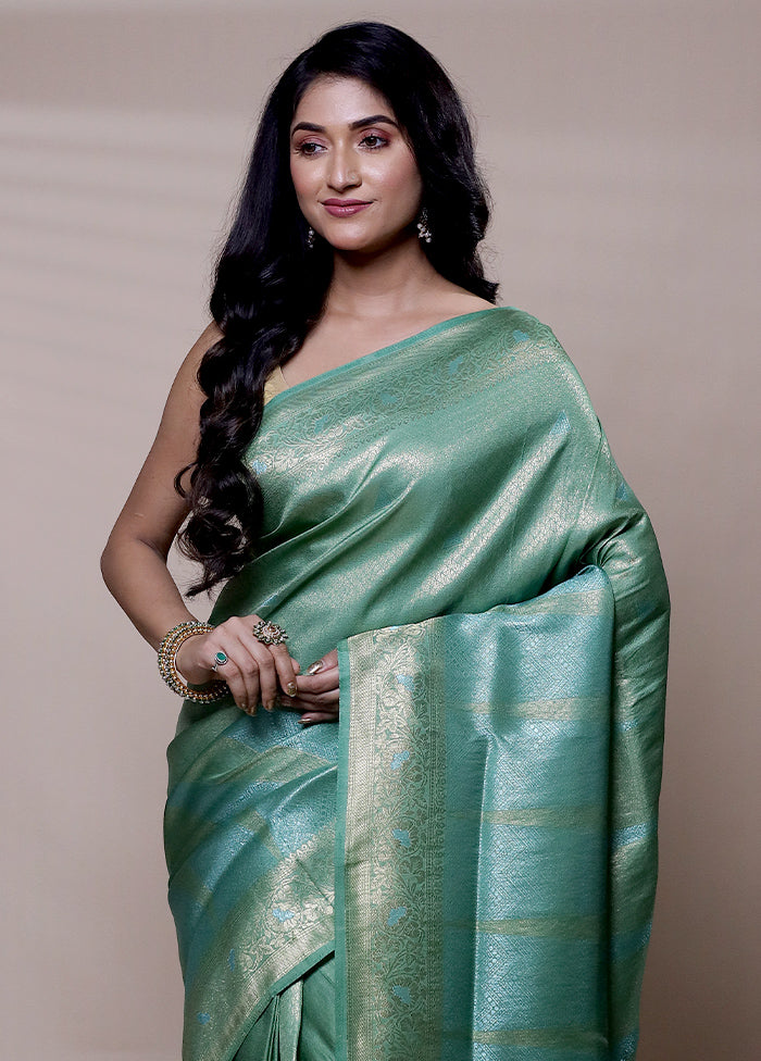 Green Dupion Silk Saree With Blouse Piece