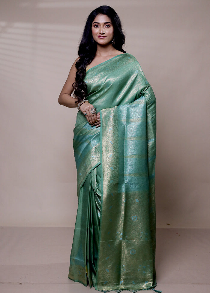 Green Dupion Silk Saree With Blouse Piece