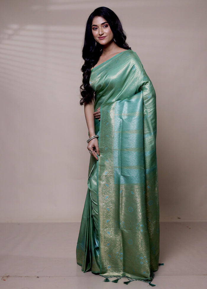 Green Dupion Silk Saree With Blouse Piece