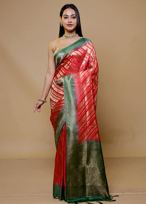 Red Dupion Silk Saree With Blouse Piece