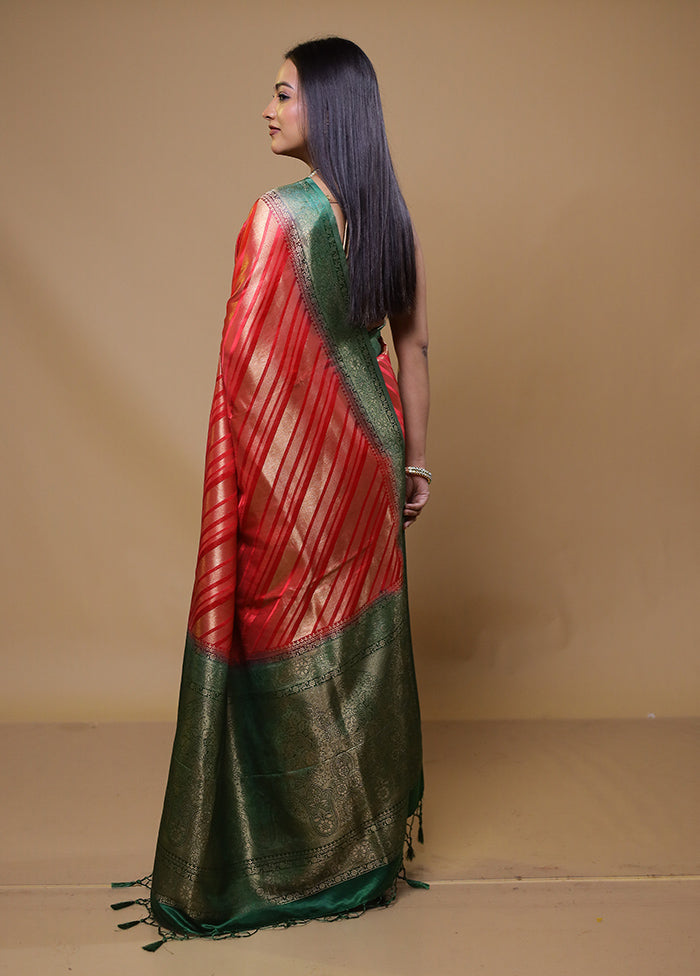 Red Dupion Silk Saree With Blouse Piece