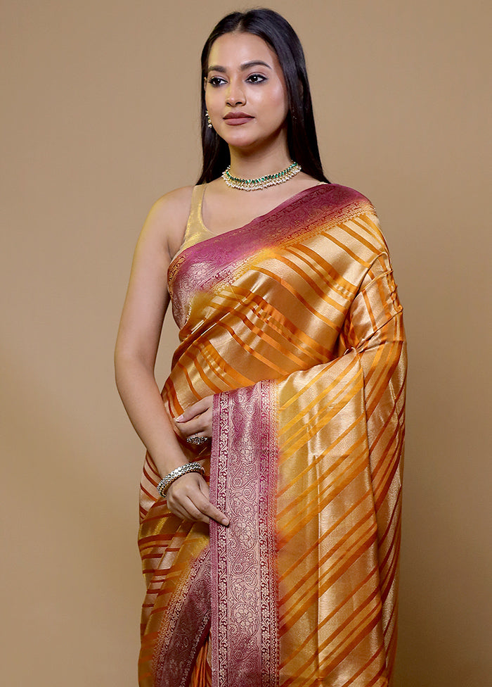 Yellow Dupion Silk Saree With Blouse Piece