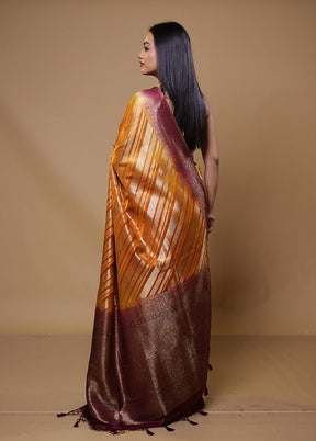 Yellow Dupion Silk Saree With Blouse Piece