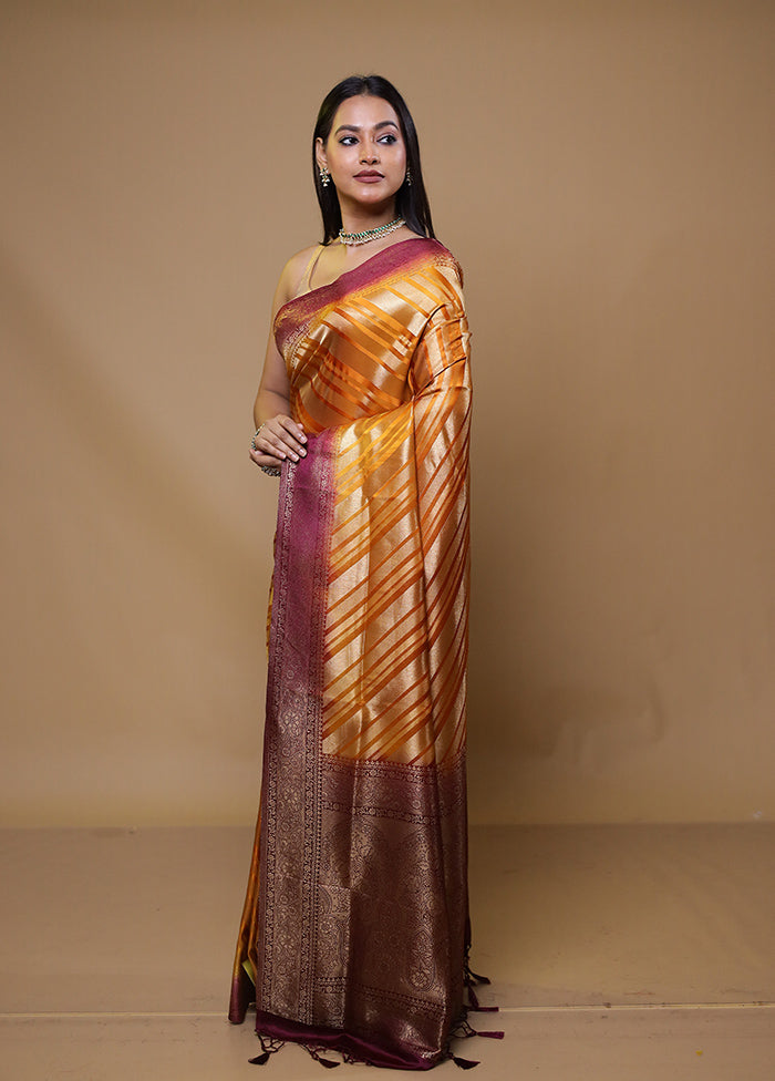 Yellow Dupion Silk Saree With Blouse Piece