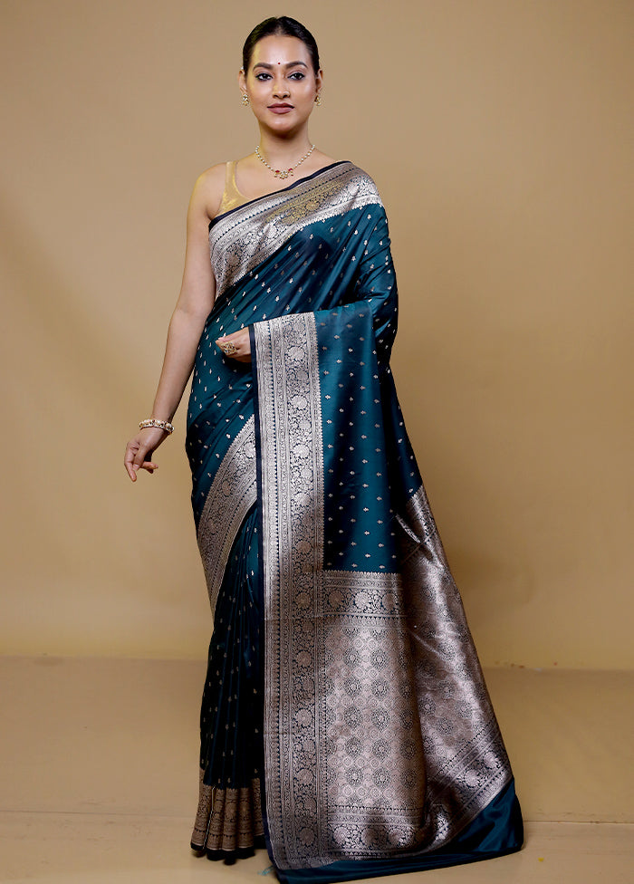 Blue Katan Silk Saree With Blouse Piece