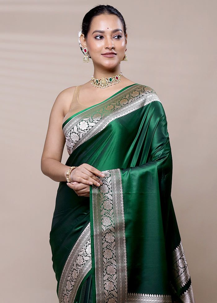 Green Katan Silk Saree With Blouse Piece