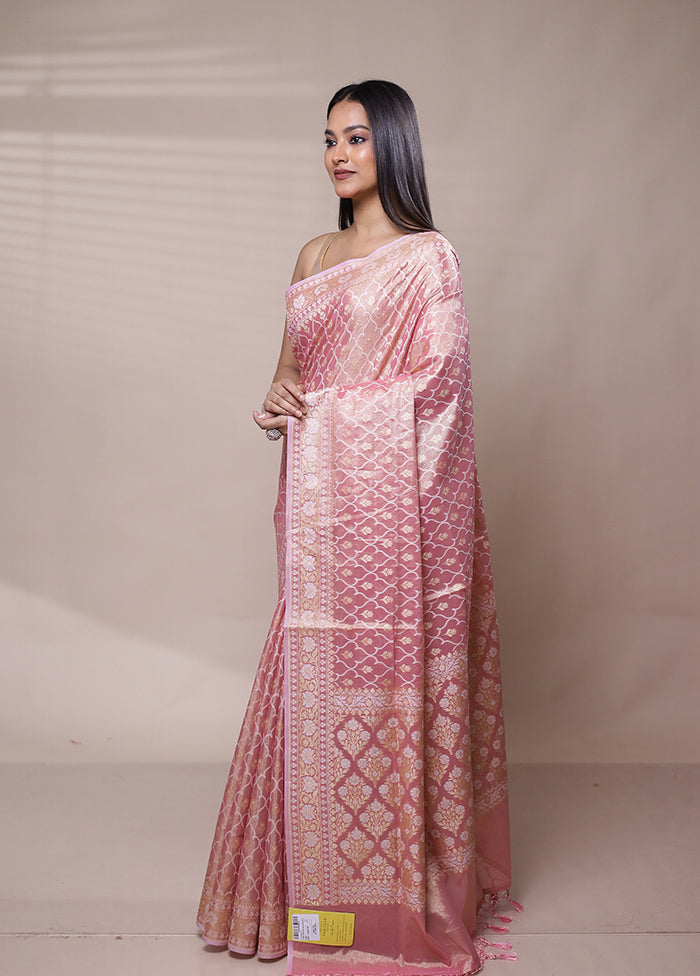 Pink Tissue Silk Saree With Blouse Piece