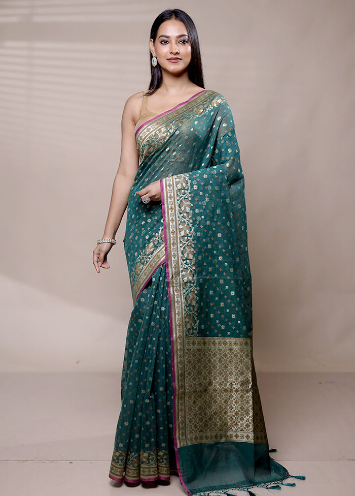 Green Kora Silk Saree With Blouse Piece