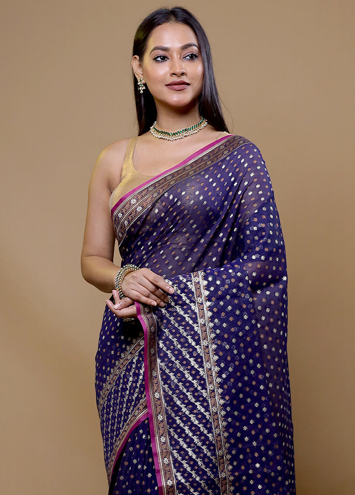 Purple Kora Silk Saree With Blouse Piece