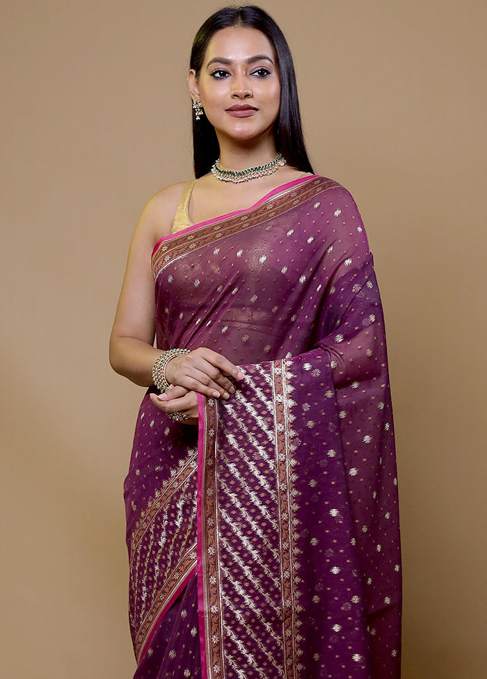 Purple Kora Silk Saree With Blouse Piece