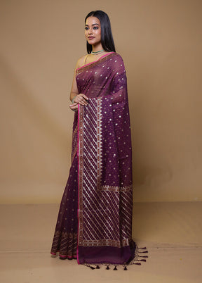 Purple Kora Silk Saree With Blouse Piece