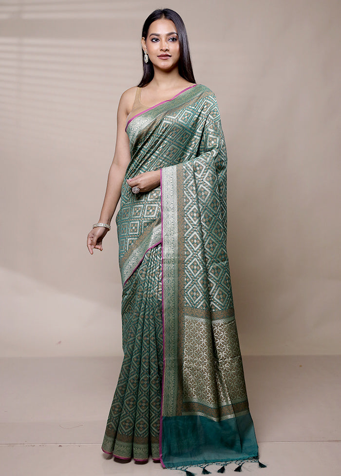 Green Kora Silk Saree With Blouse Piece