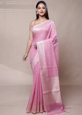 Pink Kora Silk Saree With Blouse Piece