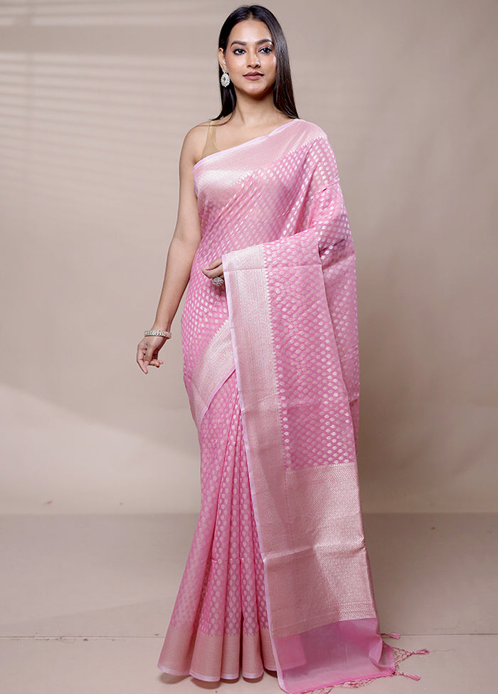 Pink Kora Silk Saree With Blouse Piece