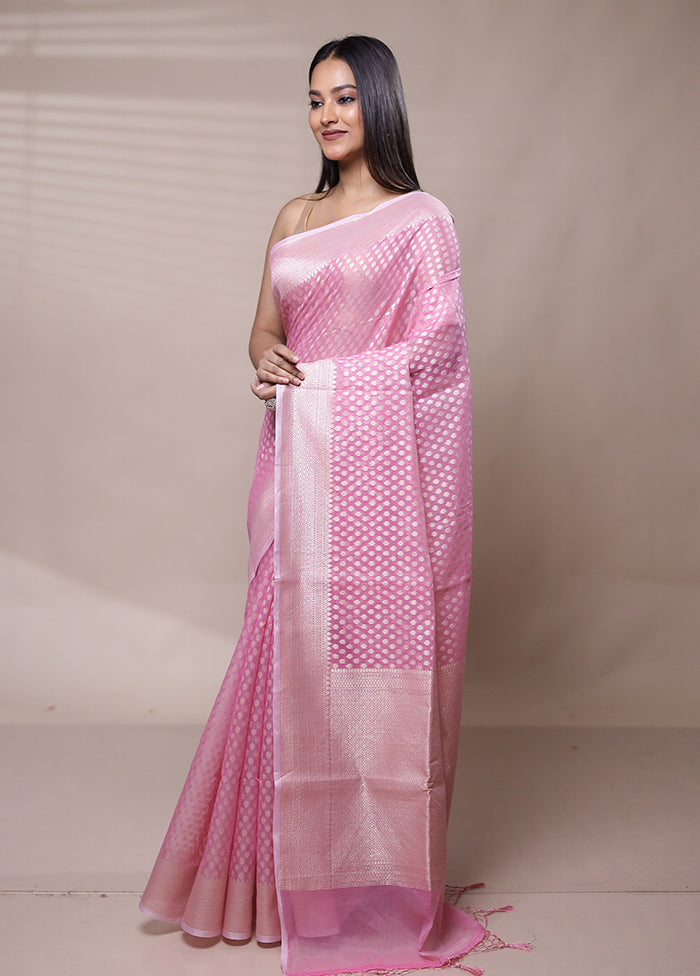 Pink Kora Silk Saree With Blouse Piece